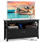 Modern Wooden TV Stand with Storage Cabinets and Shelves