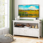 Modern Wooden TV Stand with Storage Cabinets and Shelves