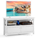 Modern Wooden TV Stand with Storage Cabinets and Shelves