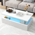 LED Coffee Table with 2 Tiers and Adjustable Lighting