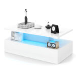 LED Coffee Table with 2 Tiers and Adjustable Lighting