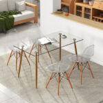 Modern Glass Rectangle Dining Table with 4 Chairs (Set of 5)