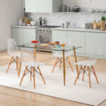 Modern Glass Rectangle Dining Table with 4 Chairs (Set of 5)