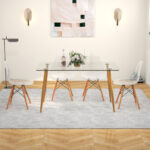Modern Glass Rectangle Dining Table with 4 Chairs (Set of 5)