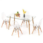 Modern Glass Rectangle Dining Table with 4 Chairs (Set of 5)