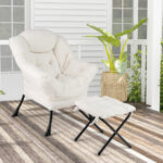 Ergonomic Sherpa Accent Chair with Ottoman and Storage Pocket