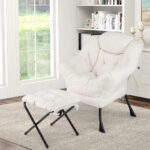 Ergonomic Sherpa Accent Chair with Ottoman and Storage Pocket