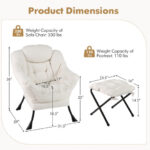 Ergonomic Sherpa Accent Chair with Ottoman and Storage Pocket