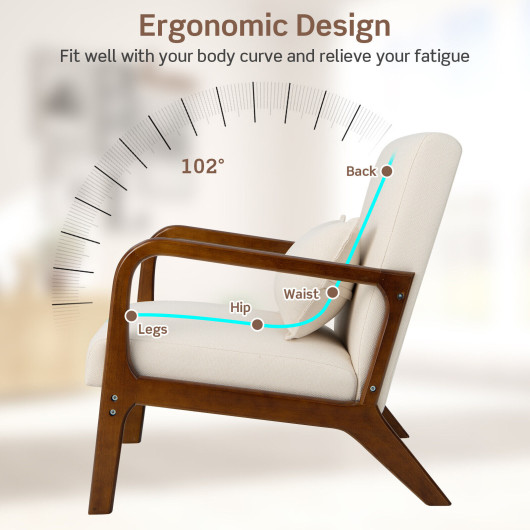 Ergonomic Rubber Wood Accent Chair with Lumbar Pillow 3 Ergonomic Rubber Wood Accent Chair with Lumbar Pillow - Image 3