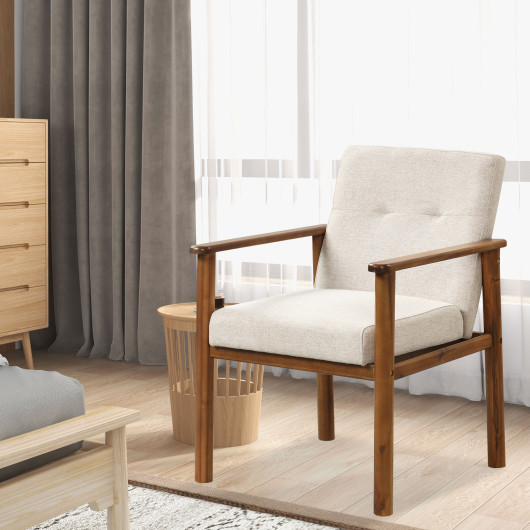 Ergonomic Linen Accent Armchair with Solid Wood Legs 2 Ergonomic Linen Accent Armchair with Solid Wood Legs - Image 2