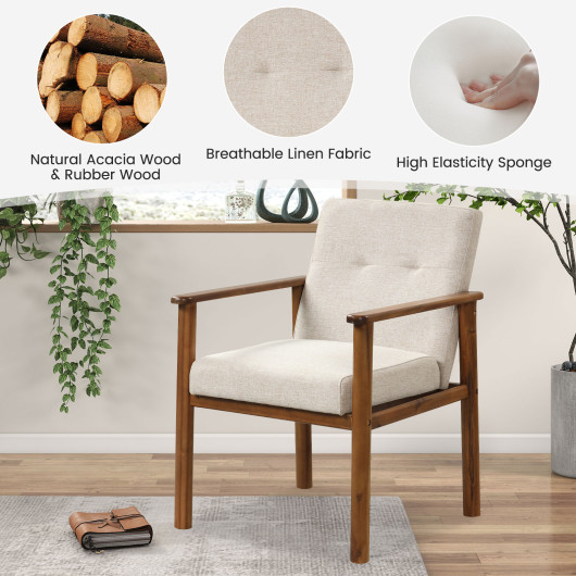 Ergonomic Linen Accent Armchair with Solid Wood Legs 7 Ergonomic Linen Accent Armchair with Solid Wood Legs - Image 7
