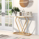 White Faux Marble Console Table with Gold Geometric Frame 8 White Faux Marble Console Table with Gold Geometric Frame