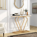White Faux Marble Console Table with Gold Geometric Frame 9 White Faux Marble Console Table with Gold Geometric Frame