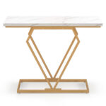 White Faux Marble Console Table with Gold Geometric Frame 10 White Faux Marble Console Table with Gold Geometric Frame