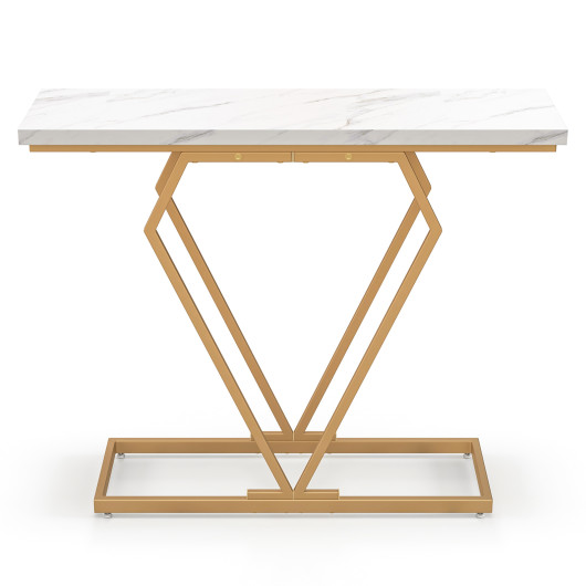 White Faux Marble Console Table with Gold Geometric Frame 3 White Faux Marble Console Table with Gold Geometric Frame - Image 3