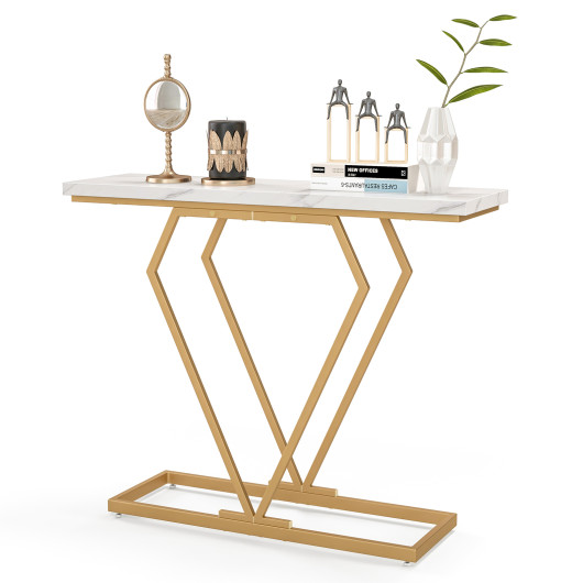 White Faux Marble Console Table with Gold Geometric Frame 4 White Faux Marble Console Table with Gold Geometric Frame - Image 4