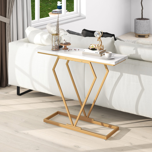 White Faux Marble Console Table with Gold Geometric Frame 6 White Faux Marble Console Table with Gold Geometric Frame - Image 6