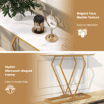 White Faux Marble Console Table with Gold Geometric Frame 14 White Faux Marble Console Table with Gold Geometric Frame