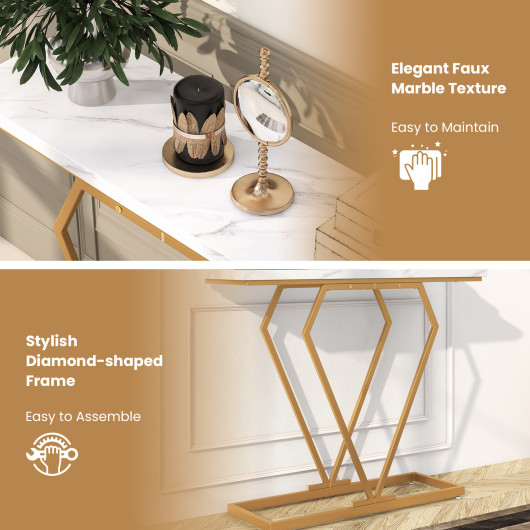 White Faux Marble Console Table with Gold Geometric Frame 7 White Faux Marble Console Table with Gold Geometric Frame - Image 7