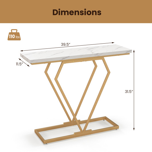 White Faux Marble Console Table with Gold Geometric Frame 5 White Faux Marble Console Table with Gold Geometric Frame - Image 5