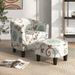 Beige Upholstered Accent Chair with Ottoman for Small Spaces (Set of 2) 8 Beige Upholstered Accent Chair with Ottoman for Small Spaces (Set of 2)