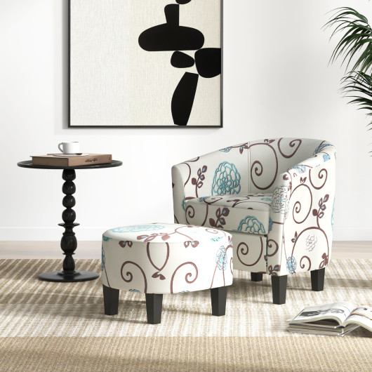Beige Upholstered Accent Chair with Ottoman for Small Spaces (Set of 2) 2 Beige Upholstered Accent Chair with Ottoman for Small Spaces (Set of 2) - Image 2