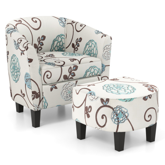Beige Upholstered Accent Chair with Ottoman for Small Spaces (Set of 2) 3 Beige Upholstered Accent Chair with Ottoman for Small Spaces (Set of 2) - Image 3