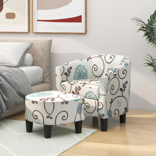 Beige Upholstered Accent Chair with Ottoman for Small Spaces (Set of 2) 6 Beige Upholstered Accent Chair with Ottoman for Small Spaces (Set of 2) - Image 6