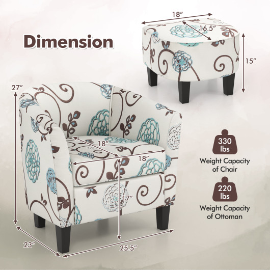 Beige Upholstered Accent Chair with Ottoman for Small Spaces (Set of 2) 5 Beige Upholstered Accent Chair with Ottoman for Small Spaces (Set of 2) - Image 5