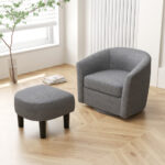 Grey Swivel Accent Chair with Ottoman and Curved Backrest 8 Grey Swivel Accent Chair with Ottoman and Curved Backrest