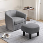 Grey Swivel Accent Chair with Ottoman and Curved Backrest 9 Grey Swivel Accent Chair with Ottoman and Curved Backrest