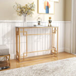 White Faux Marble Console Table with Geometric Gold Frame 8 White Faux Marble Console Table with Geometric Gold Frame