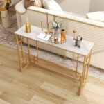 White Faux Marble Console Table with Geometric Gold Frame 9 White Faux Marble Console Table with Geometric Gold Frame