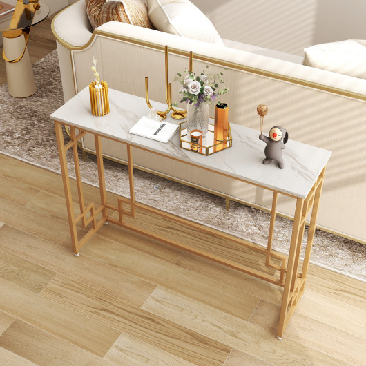 White Faux Marble Console Table with Geometric Gold Frame 2 White Faux Marble Console Table with Geometric Gold Frame - Image 2