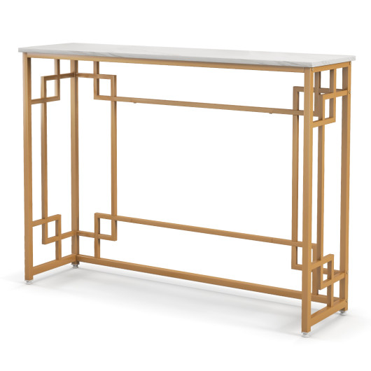 White Faux Marble Console Table with Geometric Gold Frame 3 White Faux Marble Console Table with Geometric Gold Frame - Image 3