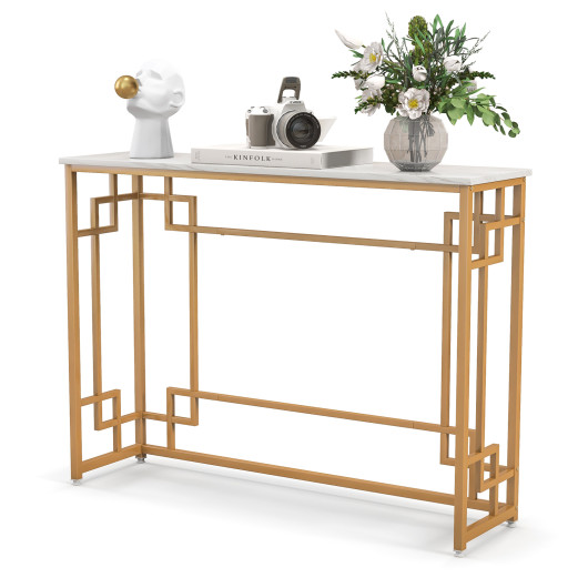 White Faux Marble Console Table with Geometric Gold Frame 4 White Faux Marble Console Table with Geometric Gold Frame - Image 4