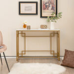White Faux Marble Console Table with Geometric Gold Frame 13 White Faux Marble Console Table with Geometric Gold Frame