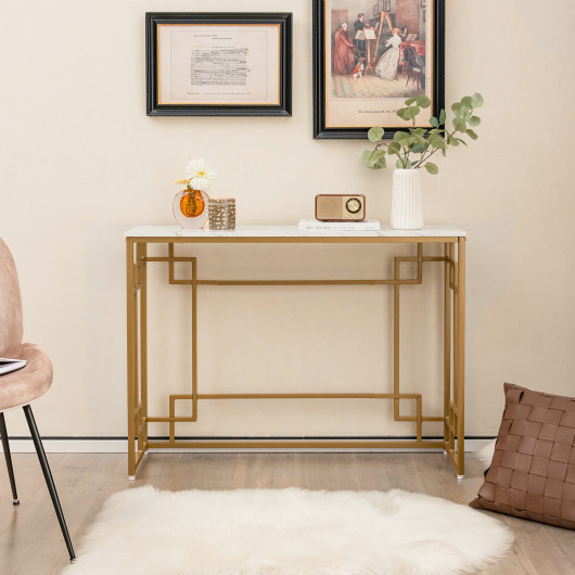 White Faux Marble Console Table with Geometric Gold Frame 6 White Faux Marble Console Table with Geometric Gold Frame - Image 6