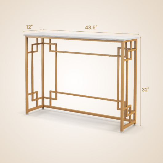 White Faux Marble Console Table with Geometric Gold Frame 5 White Faux Marble Console Table with Geometric Gold Frame - Image 5