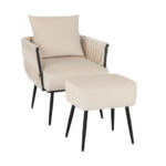 Velvet Accent Chair and Ottoman with Weaved Back and Arms