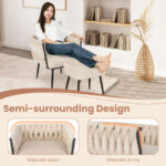 Velvet Accent Chair and Ottoman with Weaved Back and Arms