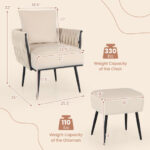 Velvet Accent Chair and Ottoman with Weaved Back and Arms