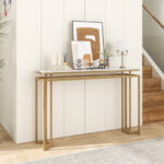 Modern Console Table with Faux Marble Top and Gold Frame
