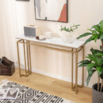 Modern Console Table with Faux Marble Top and Gold Frame