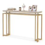Modern Console Table with Faux Marble Top and Gold Frame
