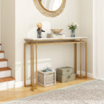 Modern Console Table with Faux Marble Top and Gold Frame