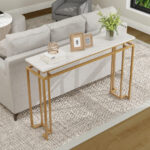 Modern Console Table with Faux Marble Top and Gold Frame