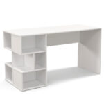White Modern Computer Desk with Storage Shelves for Home Office