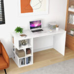 White Modern Computer Desk with Storage Shelves for Home Office