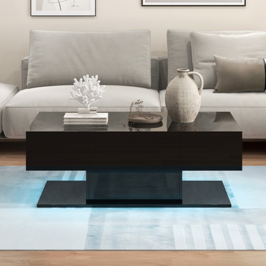 LED Coffee Table with Storage Drawers and Adjustable Lights